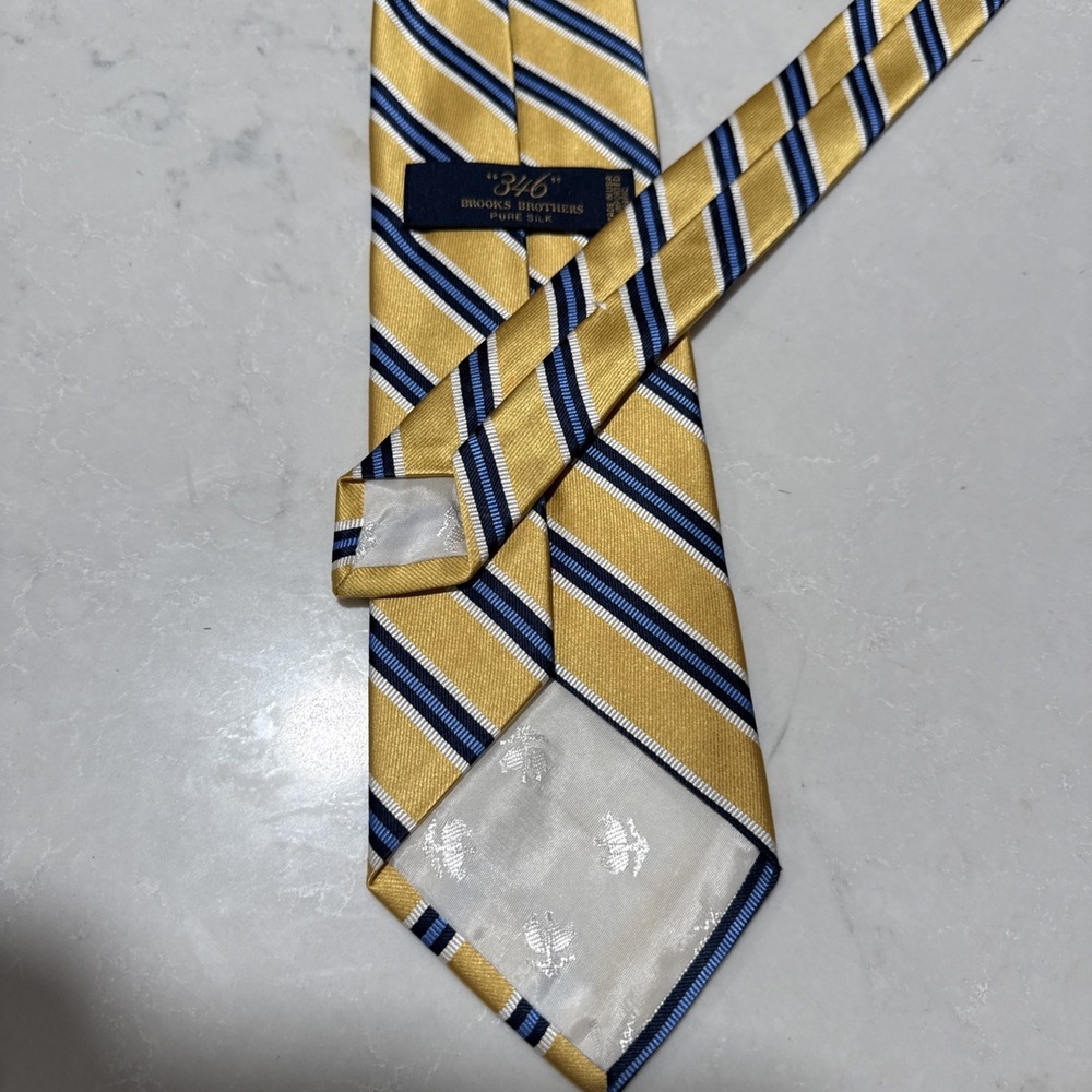 Brooks Brothers 346 Yellow Navy Repp Stripe Silk Tie Made in USA 58x3.5" - Picture 5 of 6